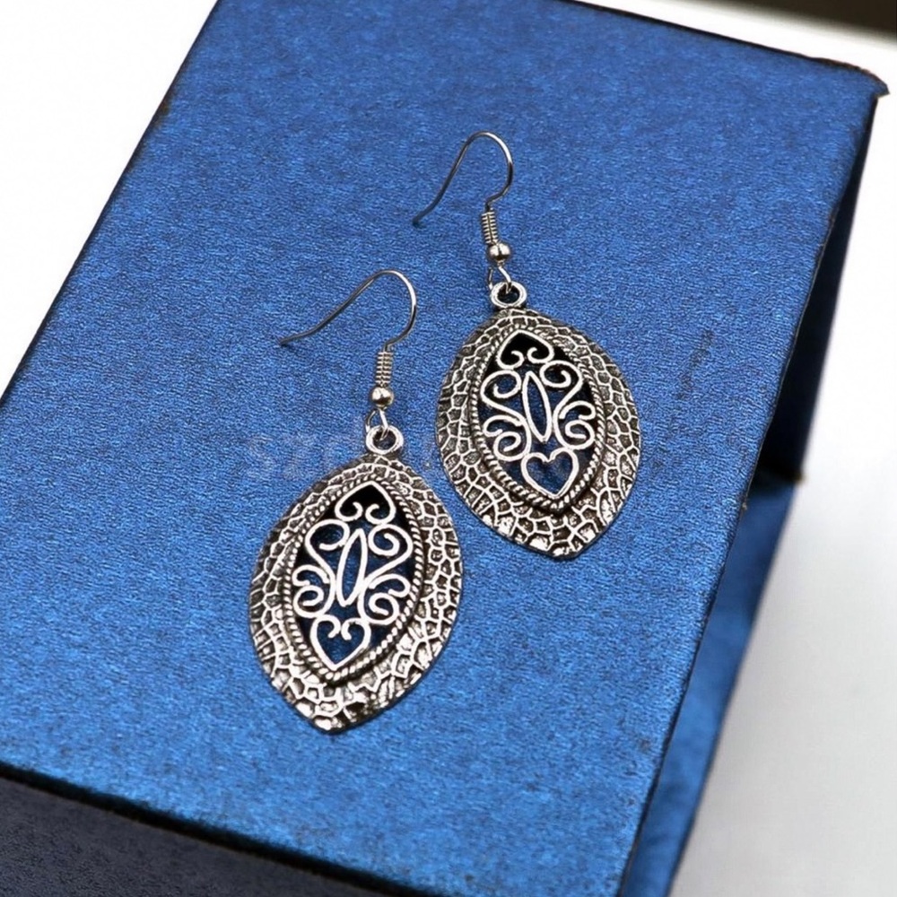 Any 4/$25! Antiqued Silver Boho Ellipse Drop Earrings - Picture 2 of 10